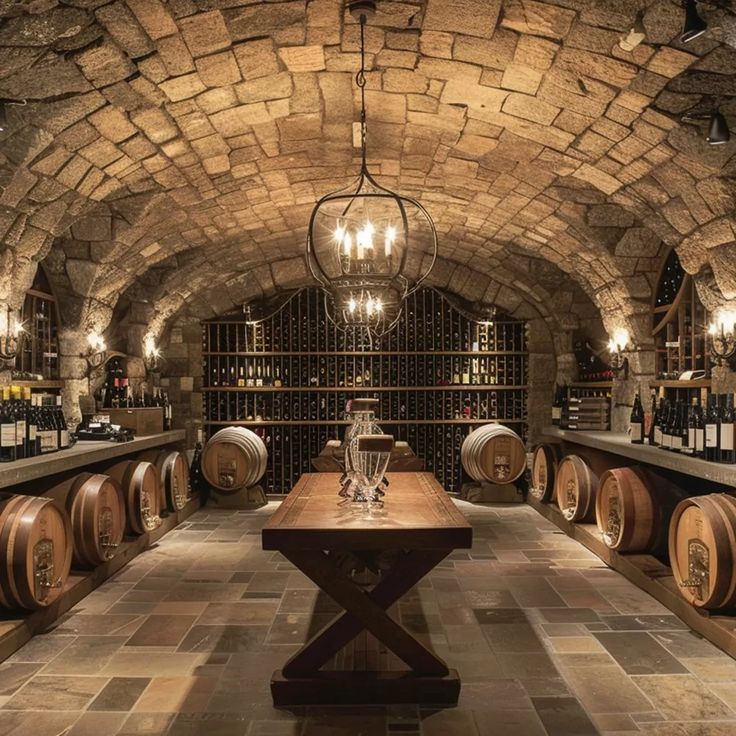 The Wine Cellar Mediterranean Wine Cellar, Wine Cellar Decor, Mansion Wine Cellar, Alcohol Cellar, Rustic Man Cave Ideas, Wine Cave Design, Wine Room Ideas In House, Wine Tasting Room Ideas, Wine Cellar Architecture