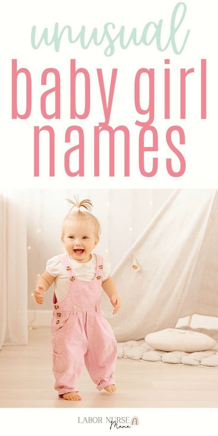 a baby girl in pink overalls with the words unusual baby girl names