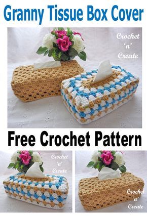 crochet tissue box cover with flowers on it and instructions for how to make