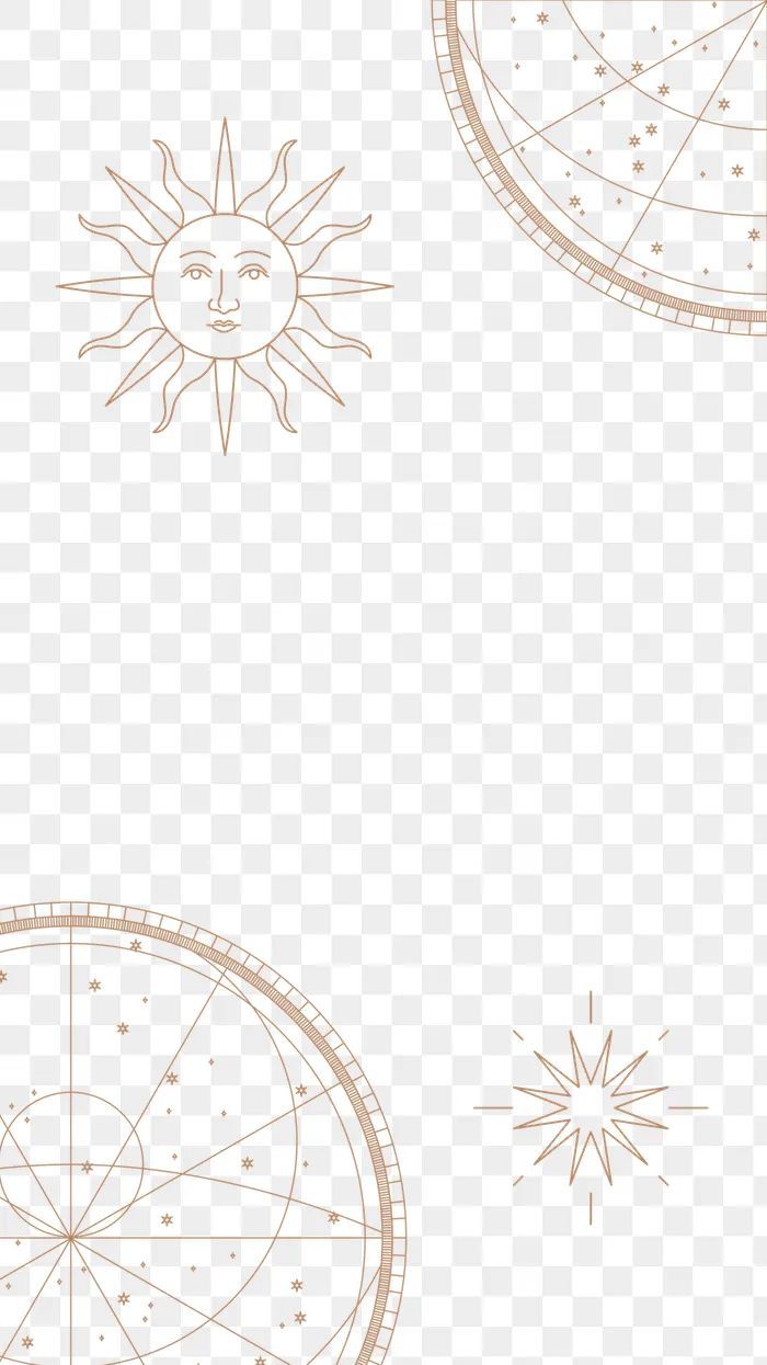 the sun and moon are drawn in brown lines on a white background, with stars above them