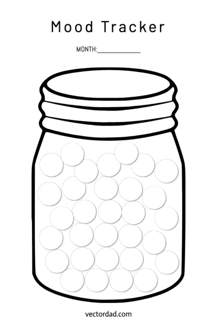 a mason jar with circles on it and the words mood trackerr in black and white