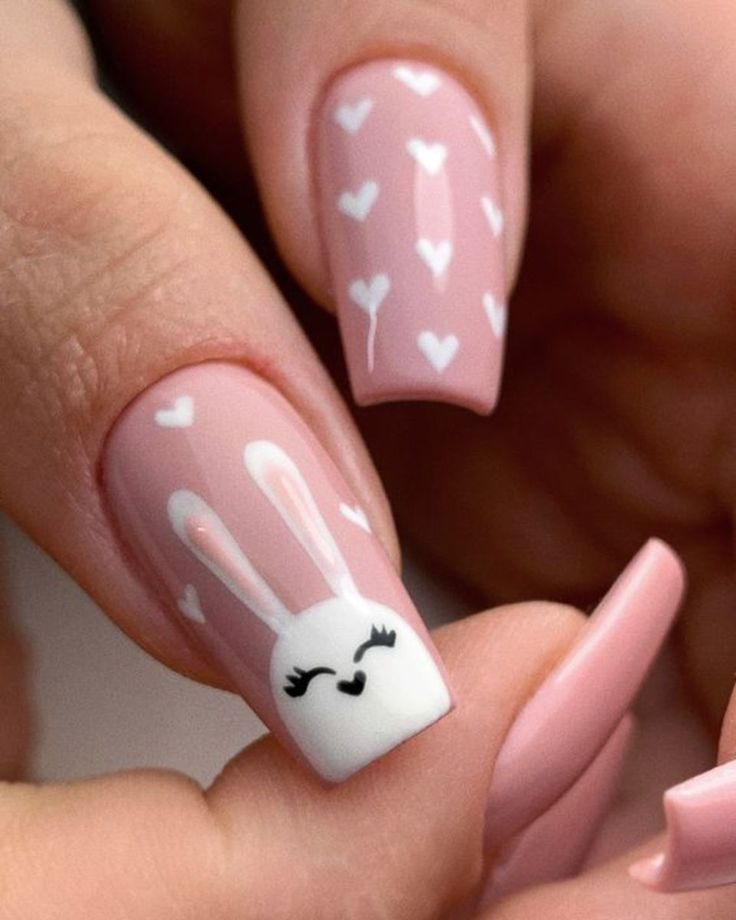 Simple Nail Designs Easter, Nail For Easter, Nail Art Easter Bunny, Rabbit Nail Art Design, Easter Nail Designs Bunny, Easter Bunny Nails Design Spring, Easy Bunny Nail Art, Easter Nail Designs Simple, Nails Bunny Design