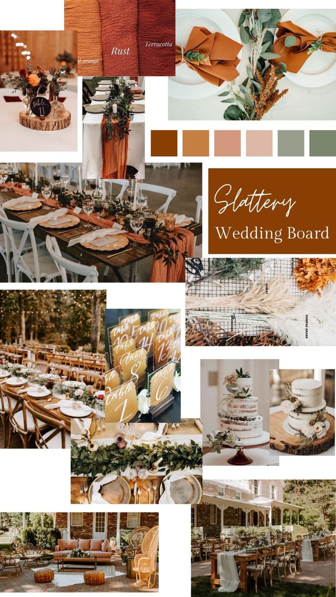 a collage of orange and brown wedding colors, with the words autumn on it