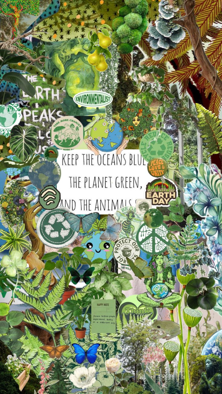 the words keep the oceans green and the animals are surrounded by many different types of plants