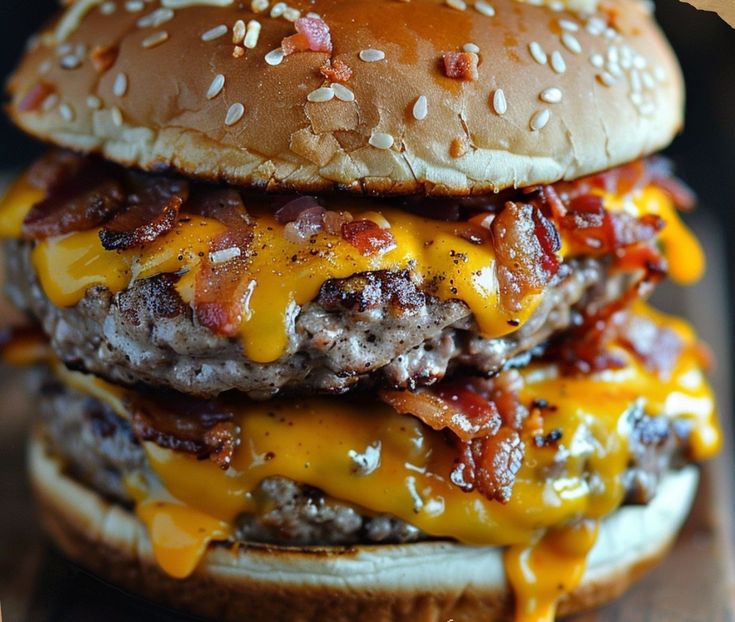 a cheeseburger with bacon and other toppings