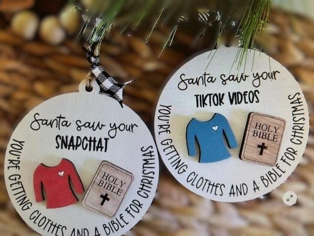 Great ornament for the teenagers in your life! Please specify which one you want when ordering. Sarcastic Christmas, Funny Ornaments, Laser Cut Wood Crafts, Business Diy, Nativity Ornaments, Unique Trees, Wooden Christmas Ornaments, Wooden Ornaments, Wood Ornaments