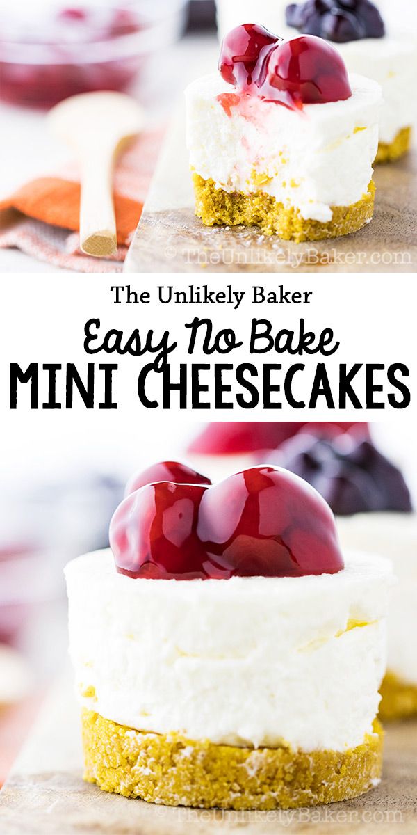 an easy no bake mini cheesecake with cherries on top