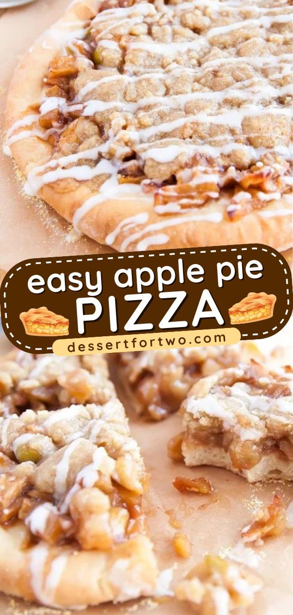 Don't miss out on this apple pie pizza recipe! It's an easy Thanksgiving dessert. Topped with a sugar crumble and glaze, this mini dessert pizza is a fun and delicious Thanksgiving sweet treat! Desert Pizza Recipes, Dessert Pizza Recipe Easy, Apple Dessert Pizza Recipe, Apple Pie Pizza, Apple Dessert Pizza, Mini Apple Pie, Dessert Pizza Recipes, Pizza Dessert, Sweet Pizza