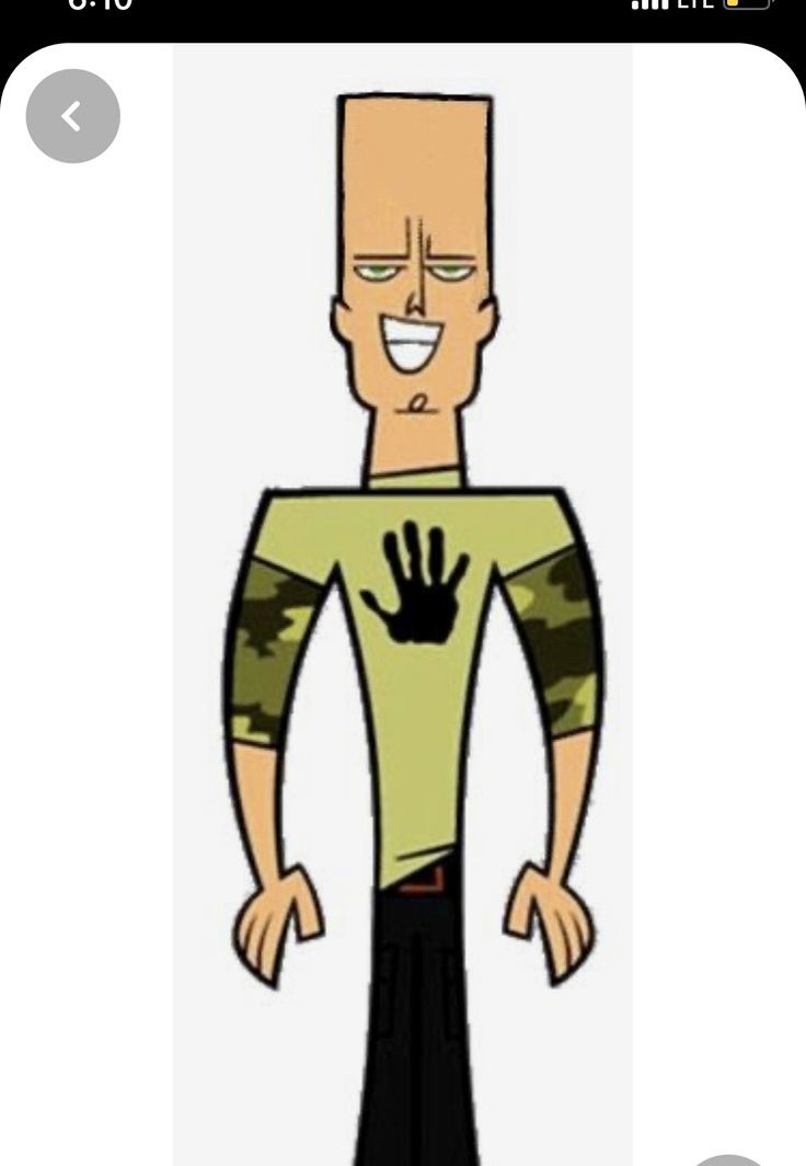 the cartoon character is wearing a yellow shirt and black pants with his hand on his chest