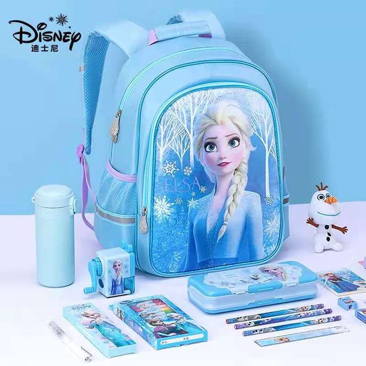 the frozen princess backpack and pencils are on display with other items in front of it