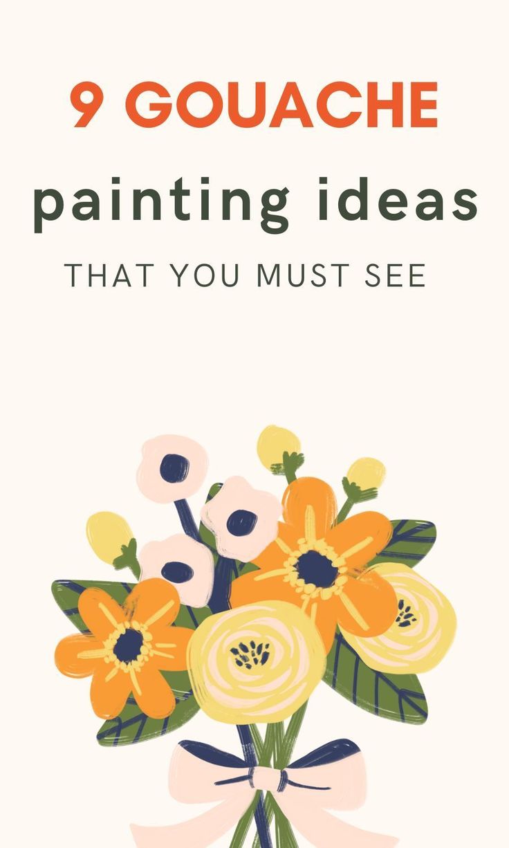 a vase filled with yellow and white flowers on top of a book cover that reads 9 gouache painting ideas