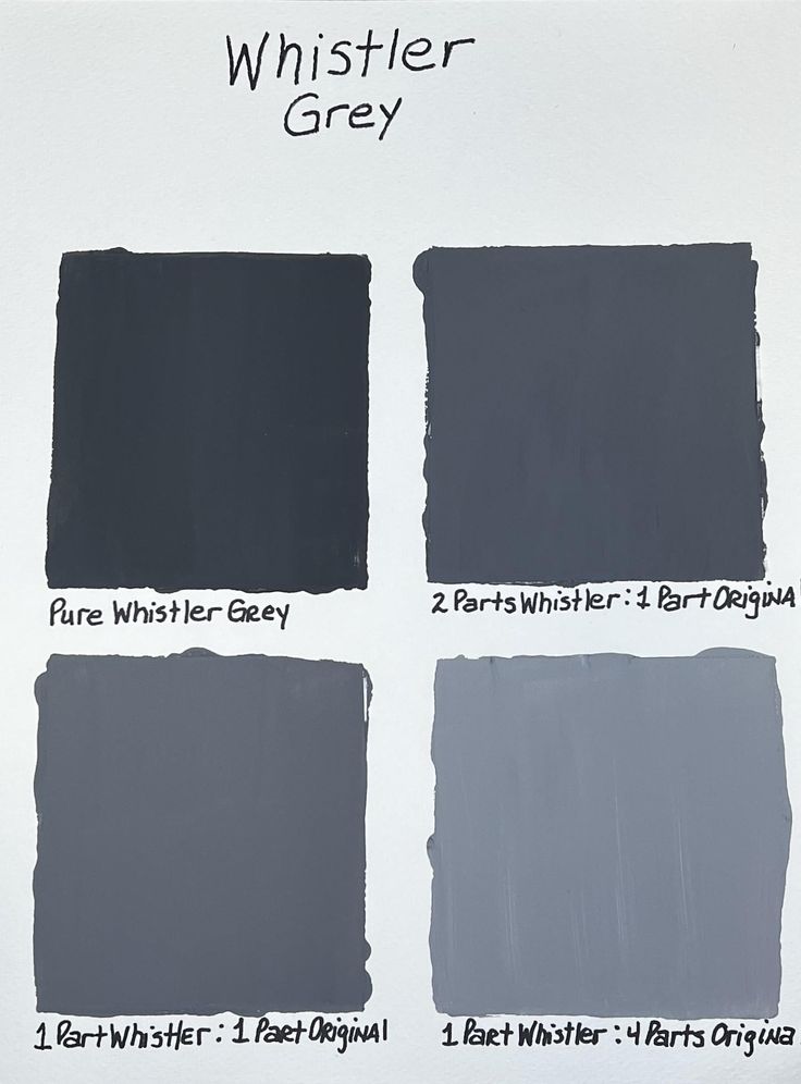 four different shades of gray paint on a white background with the words, whisher grey