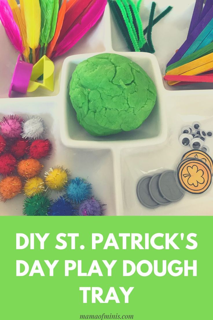 DIY St. Patrick's Day Play Dough Tray St Patrick’s Day Sensory Table, St Patricks Day Process Art For Toddlers, St Patrick’s Day Play Dough, Easter Playdough Mats, Montessori St Patricks Day, Playdough Kits, Playdough Activities, Screen Free Activities, Spring Activities