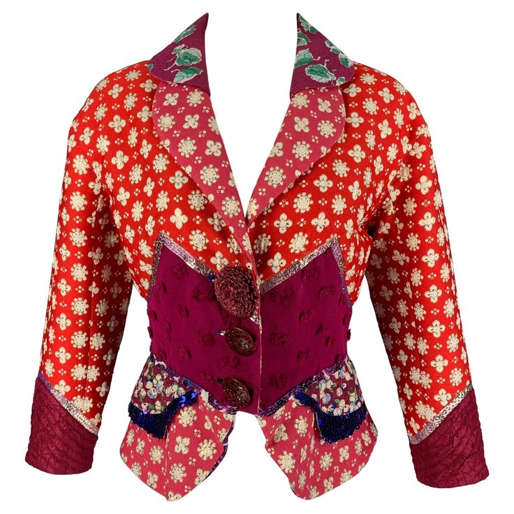 LOUIS VUITTON jacket comes in a multi-color polyester blend featuring embroidered designs, metallic trim, sequin details, patchwork, three large buttons, and a snap button closure. Made in France. Very Good Pre-Owned Condition. Minor tear at underarm. Marked: 38 Measurements: Shoulder: 18.5 inches Bust: 36 inches Sleeve: 18 inches Length: 21 inches Reference: 115073 Category: Jacket (Indoor) / Blazer More Details Brand: LOUIS VUITTON Size: 6 Color: Multi-Color Fabric: Polyester Blend Material: M Louis Vuitton Jacket, Louis Vuitton Multicolor, Embroidered Designs, Two Piece Pants Set, Louis Vuitton Designer, Large Buttons, Mixing Fabrics, Embroidered Design, Snap Button