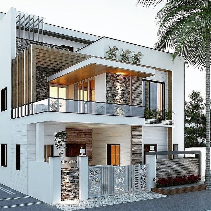 this is an artist's rendering of a two story house with balconies