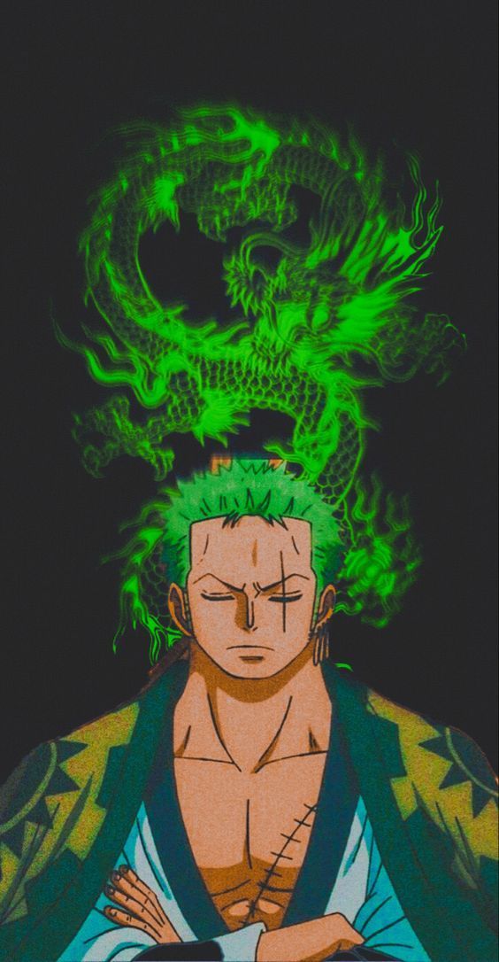 an image of a man with green hair in front of a black background that is lit up