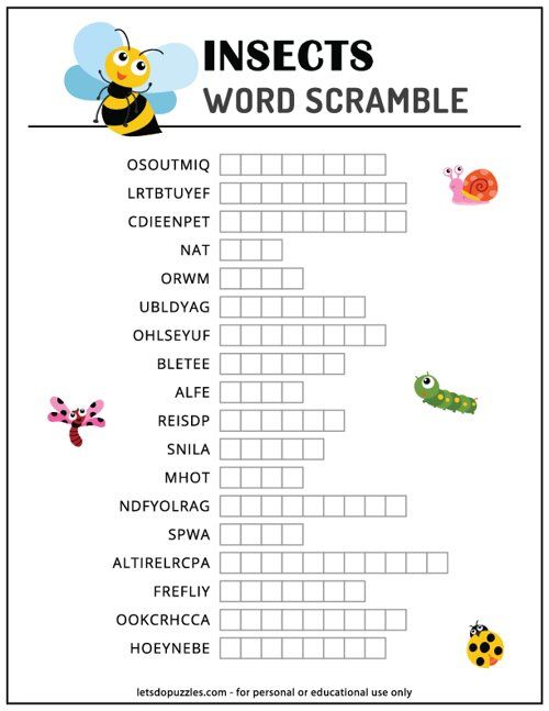 the insect word scramble is an easy way to learn how to spell words with this printable