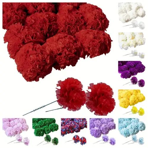 several different colors of flowers and pom poms