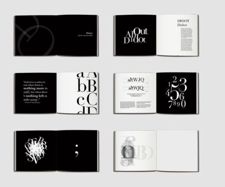 six black and white brochures with different designs