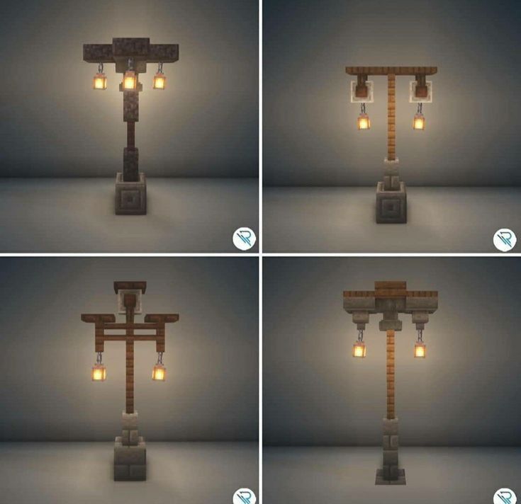 four different views of a lamp made out of legos