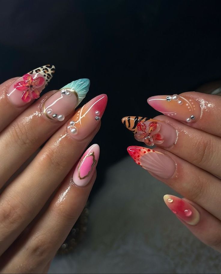 Heavenly Nails, Hawaii Nails, Girls Nail Designs, Gucci Nails, Nail Art Gel, Drip Nails, Simple Gel Nails, Summery Nails, Simple Acrylic Nails