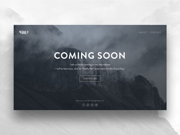 the coming soon website is displayed on a white and black background with mountains in the distance