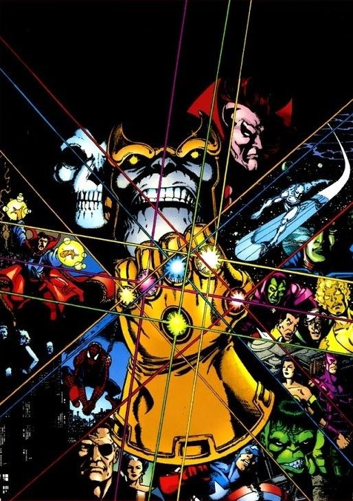 an image of a bunch of avengers characters in the middle of a graphic art work