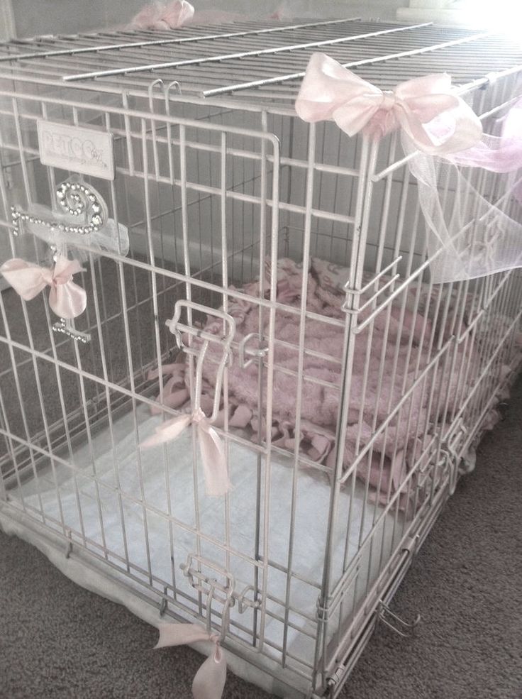 a cage that has some pink stuff in it and is on the floor next to another cage