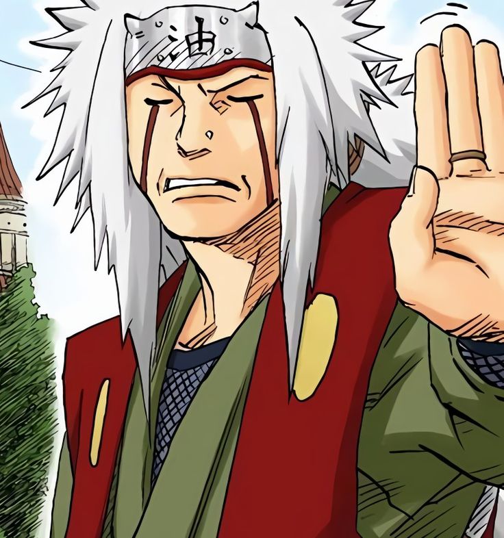 an anime character with white hair and grey hair holding his hand up in the air