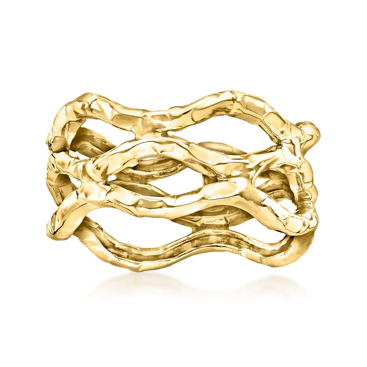 Ross-Simons - 14kt Yellow Gold Wavy Open-Space Ring Size 6. A great choice for any day, this handcrafted 14kt yellow gold ring is faceted to flicker and features a wavy open-space design. 3/8" wide. 14kt yellow gold wavy open-space ring. Modern Gold Ring, Statement Rings Unique, Jewelry Presentation, Space Rings, Gold Ring For Women, Yellow Gold Bangle, Gold Ring Designs, Natural Gold, Jewelry Essentials