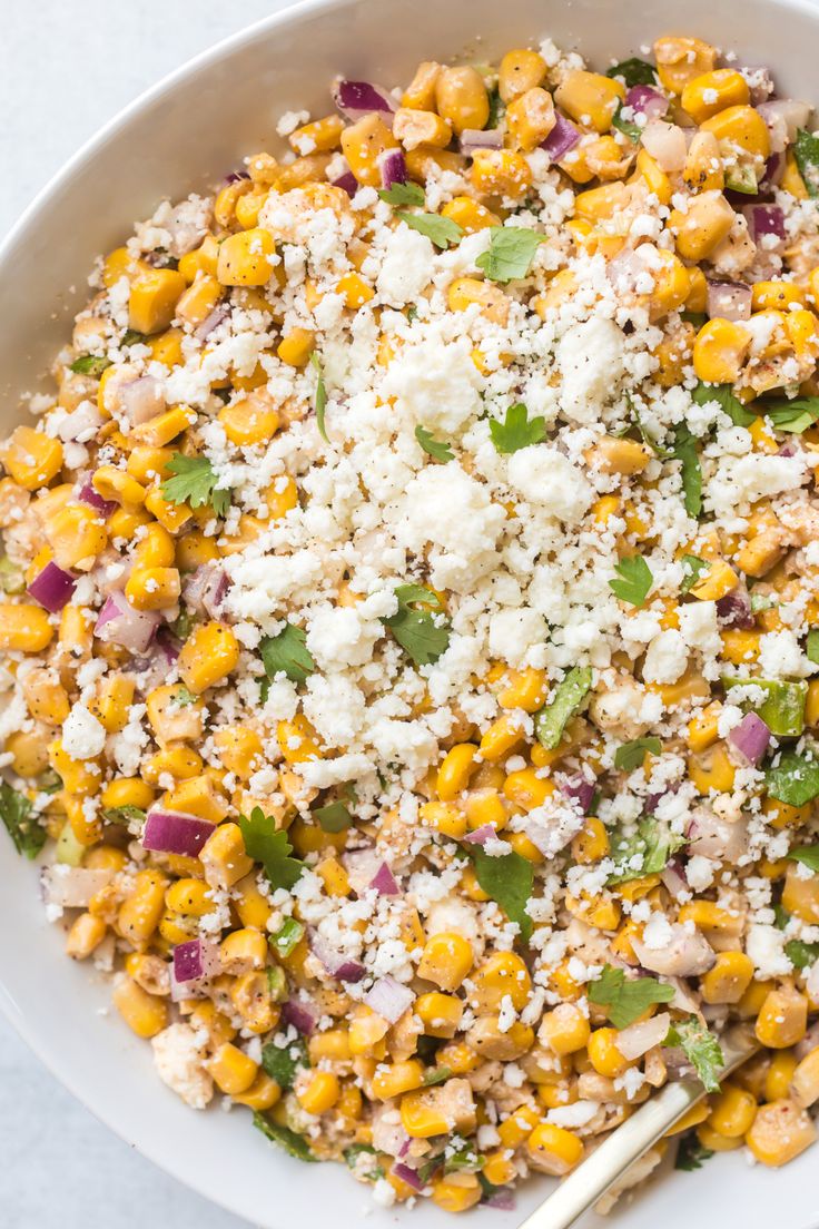 Street Corn Salad Elote Corn Salad, Pear Dressing, Apple Cider Dressing, Corn Side, Elote Corn, Can Corn, Street Corn Salad, Mexican Corn Salad, Corn Side Dish