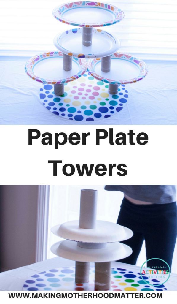 paper plate towers are stacked on top of each other with the words paper plate towers above them