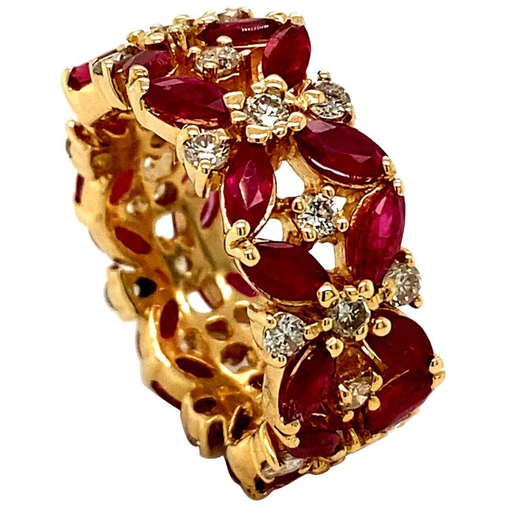 6.75 Carat Natural Diamond and Ruby Ring Band G SI 14K Yellow Gold 100% Natural Diamonds and Rubies 6.75CTW G-H SI 14K Yellow Gold, Prong style Size 7 diamonds - 1.37ct, rubies - 5.38ct R5638RA ALL OUR ITEMS ARE AVAILABLE TO BE ORDERED IN 14K WHITE, ROSE OR YELLOW GOLD UPON REQUEST. All Chains of Pendants and Necklaces Can be Requested in 16'' or 18'' Length. . This item is proudly handcrafted in the USA. Perfect gift on any occasion. This Item has passed highest quality inspections. We want you Ruby Ring Band, Ruby Band Ring, Diamond And Ruby Ring, Round Cut Diamond Earrings, Kentia Palm, Faberge Jewelry, Emerald Wedding Rings, Indian Jewellery Design Earrings, Cars Luxury