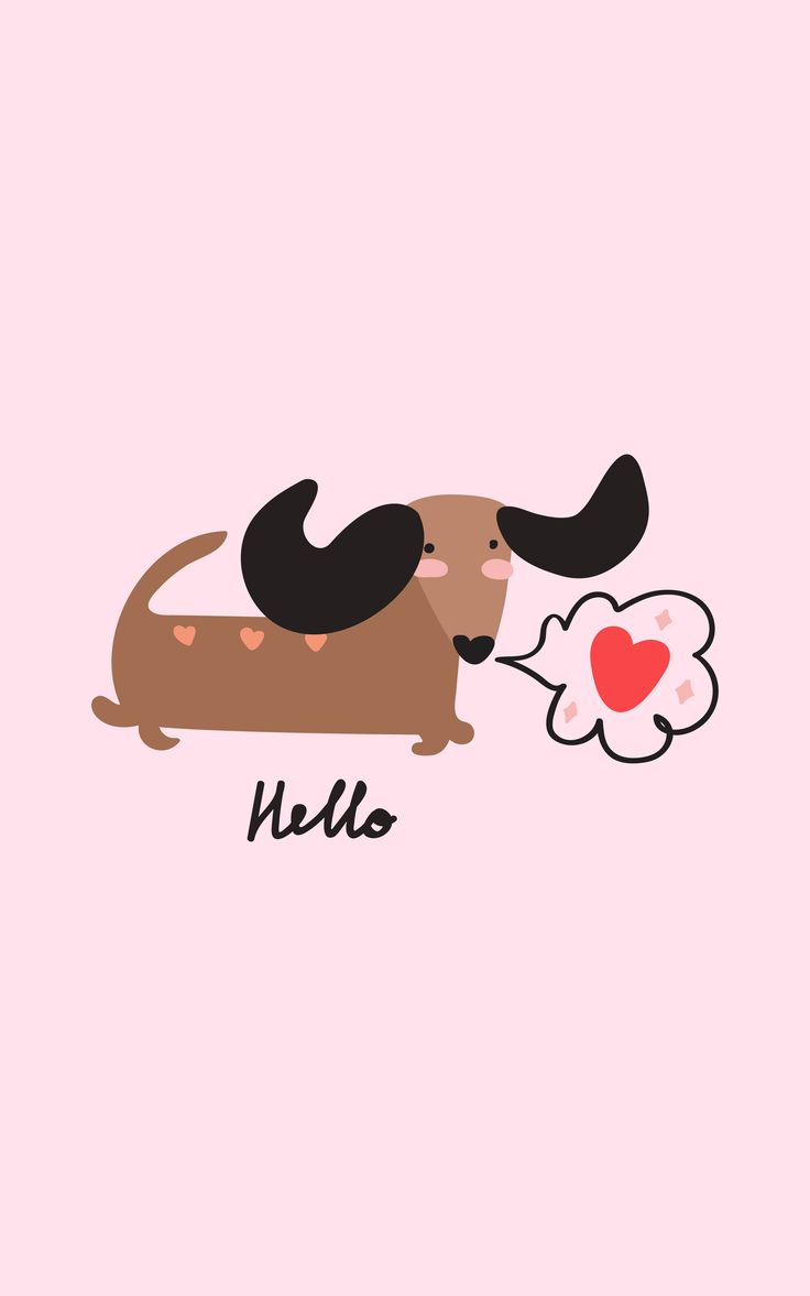 a dog with a heart in its mouth and the word hello written on it's side