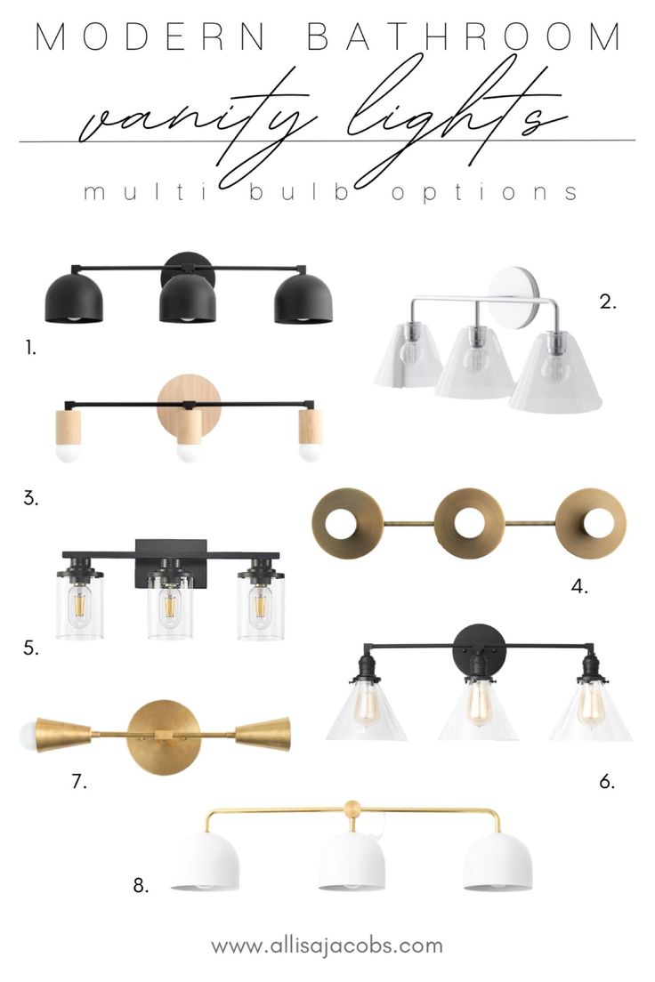 modern bathroom vanity lights with different styles and colors, including the one in black and gold