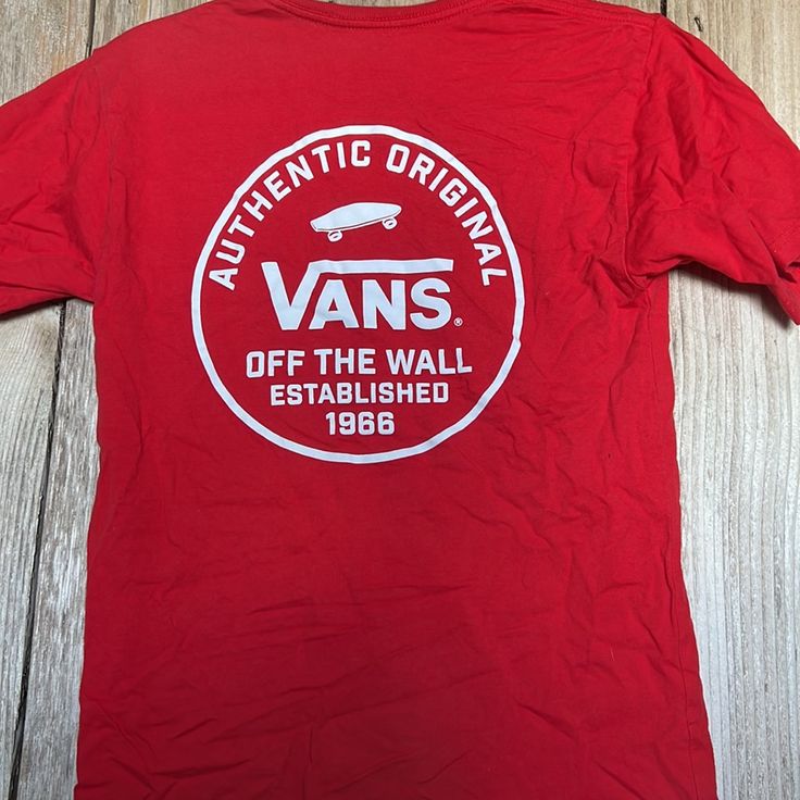 Red Vans Short Sleeve Tshirt Brand Brand New Condition Red Casual Tops For Streetwear, Casual Red Tops For Streetwear, Basic Red T-shirt With Text Print, Red Basic T-shirt With Text Print, Basic Red Top With Text Print, Casual University Red Tops For Streetwear, Casual University Red Top With Graphic Print, Casual Red T-shirt, Casual University Red Tops