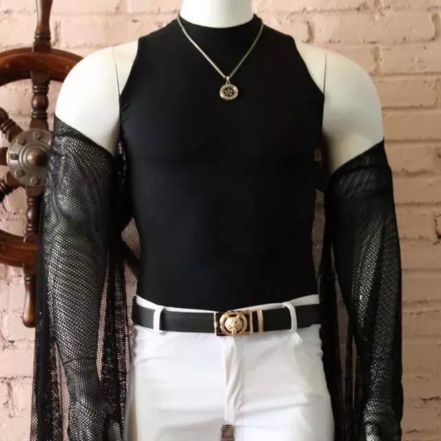 Mens Sleeveless Turtleneck, Turtleneck Male Outfit, Black Sleeveless Top Outfit Men, Turtle Neck Tank Top Men, Sleeveless Turtle Neck Men, Buff Male Outfits, Black Sleeveless Turtleneck Men, Sleeveless T Shirt Men, Muscle Shirt Outfit Men