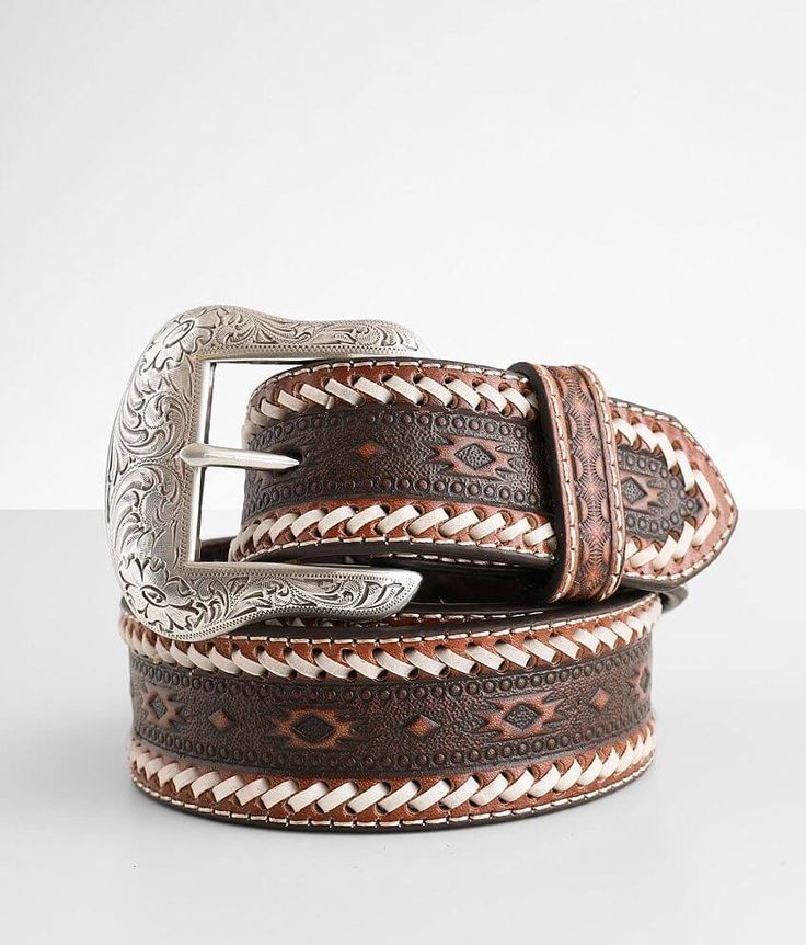 Ariat Tooled Leather Belt - Brown 36, Men's Brown Distressed leather 1 1/2 belt Interchangeable buckle. Due to the nature of leather/suede, small variances of color in the skin may occur, this is in no way considered a defect. These are inherent characteristics of leather/suede and will enhance the individual look of your garment.. Genuine Leather.. MEN'S BELT SIZE CONVERSION CHART Waist (size) 28-30 32-34 36-38 40-42 44-46 Belt Length 30-32 34-36 38-40 42 44 Belt Size S M L XL XXL *Conversion s Western Belts For Rodeo, Mens Tooled Leather Belts, Mens Western Belt, Hand Tooled Leather Belt Buckles For Ranch, Rustic Leather Belt Buckles For Ranch, Tooled Leather Belts Mens, Leather Belts Western, Ariat Belts, Custom Leather Belts