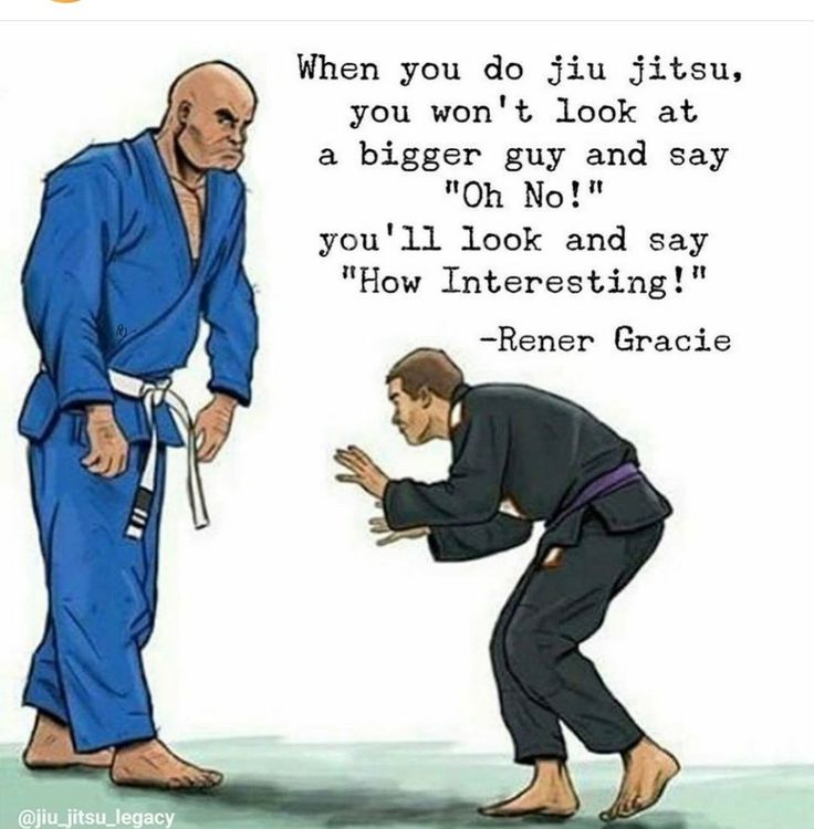 an image of two men in kimonos and one is saying, when you do jiu jitsu, you won't look at a bigger guy and say oh not