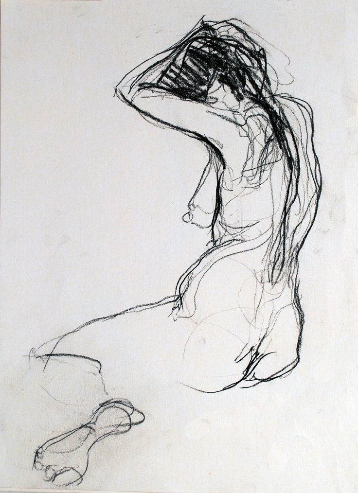 a black and white drawing of a woman's head with her hands behind her back