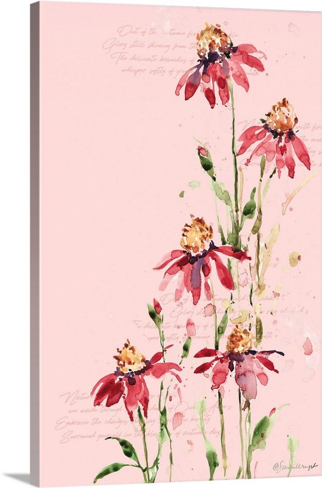 a painting of red flowers on a pink background