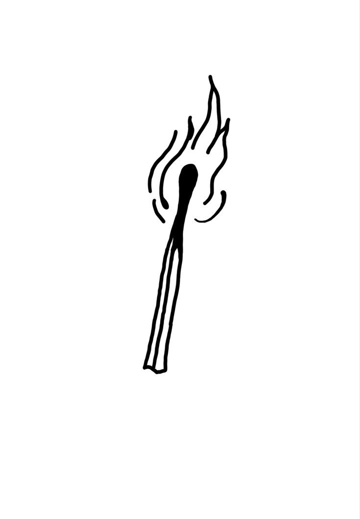 a black and white drawing of a burning match