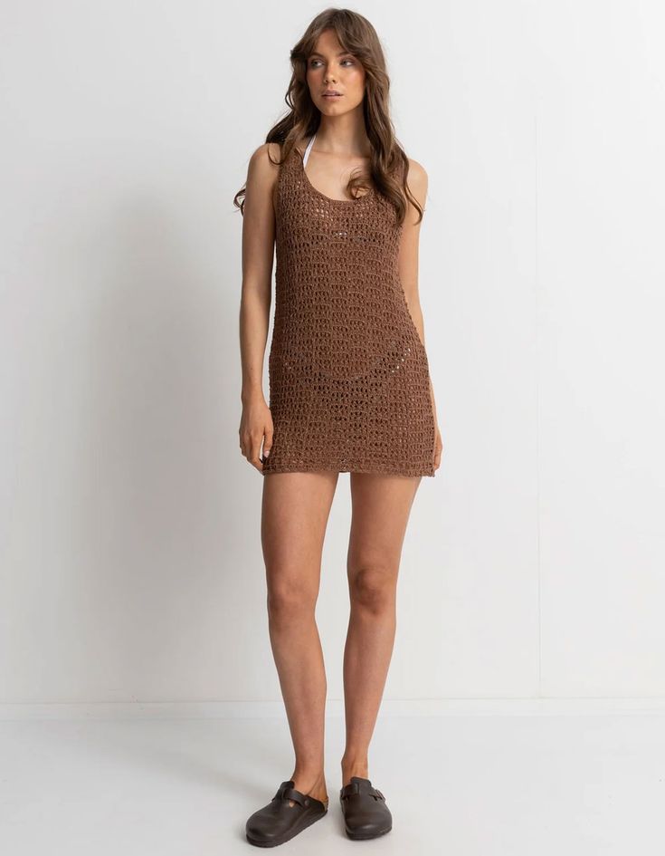 Rhythm Maddie Mini Dress. The Maddie Knit Scoop Neck Mini Dress By Rhythm Is The Perfect Piece For Looking For The Nostalgic 70s Vibe. With Its Woven Slim Crochet Knit Fit And Scoop Neck Detail, This Overswim Dress Is Both Comfortable And Stylish. 65% Acrylic, 35% Rayon. Hand Wash. Imported. Wwe T Shirts, Scoop Neck Midi Dress, Flannel Sweatshirt, Swimwear Store, Beach Bar, Metallic Dress, Sweaters And Jeans, Women Trends, Scarf Hairstyles