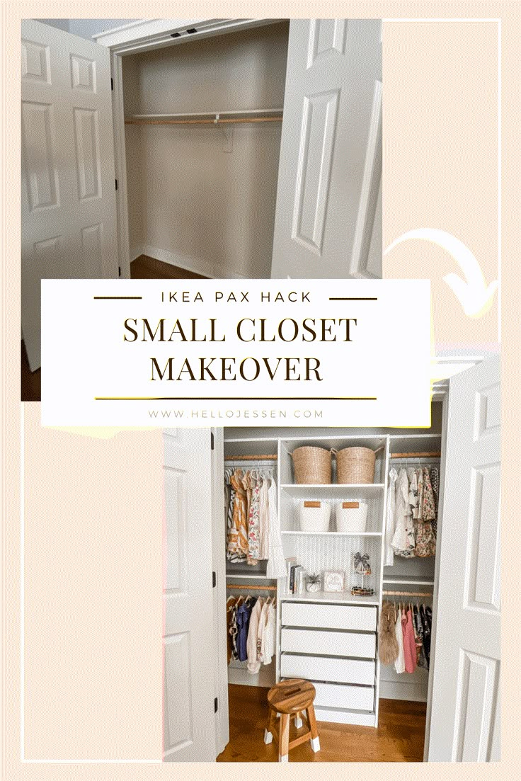 an open closet with the words ikea max hack small closet makeover on it