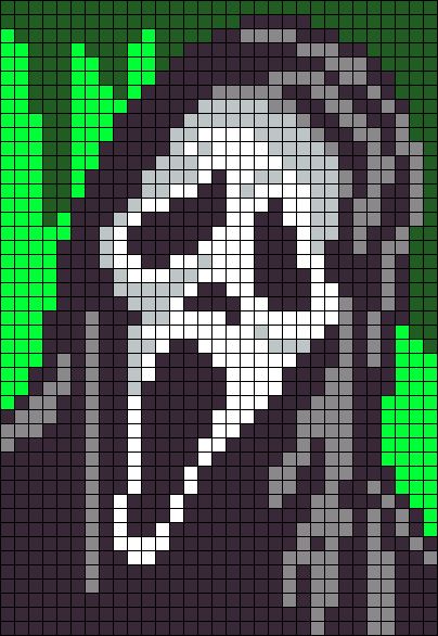 a pixellated image of a skeleton with green leaves on it's head and eyes