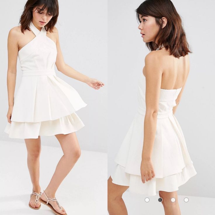 J.O.A. | Pleated Halter Mini Dress -Color Is Called Light Khaki, Light Cream Color -Halter With Button Closure -Pleated Layered Skirt Bust: ~16 1/4 Inches Waist: ~13 3/4 Inches Length: ~36 Inches White Pleated Mini Dress For Date Night, Feminine White Pleated Mini Dress, White Pleated Mini Dress For Cocktail, White Pleated Mini Dress For Night Out, White Pleated Mini Dress For Brunch, White Pleated Mini Dress For Summer, White Summer Cocktail Dress, Navy Blue Sequin Dress, Nude Lace Dress