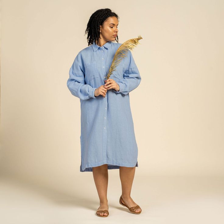 Linen Oversize Shirt Dress Margo Cloudy Blue Chick Dress, Summer Linen Shirt, Oversized Linen Shirt, Minimalist Top, Top And Jeans, Oversized Shirt Dress, Oversize Shirt, Linen Shirt Dress, Summer Linen