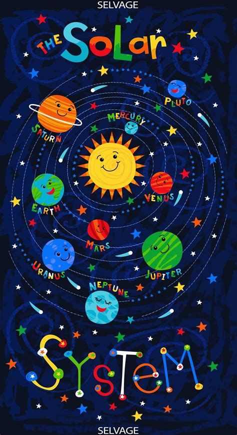 the solar system with stars and planets on it, as well as words that spell out their names