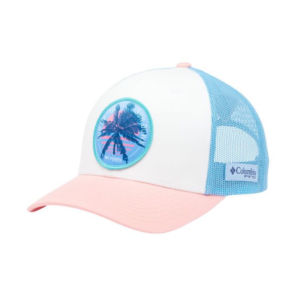 Head out to tropical adventures wearing the Columbia� PFG� Mesh Ball Cap for Ladies. Lightweight 98% cotton/2% polyurethane construction with cooling mesh panels offers shaded relief on hot, sunny days. Use the adjustable snapback trucker hat closure for a secure, customized fit. This PFG women's cap from Columbia proves a perfect summer accessory, no matter if you're on or off the water. Imported. Manufacturer style #: 1723291.  Lightweight 98% cotton/2% polyurethane;   Mesh back panels allows cooling air to circulate;   Adjustable back closure for a secure fit; White Snapback Baseball Cap For Travel, White Snapback Hat For Travel, White Six-panel Snapback Hat For Outdoor Activities, Summer Beach Six-panel Trucker Hat, White Six-panel Trucker Hat For Outdoor Activities, Adjustable Six-panel Trucker Hat For Beach, White Trucker Hat For Travel, Summer Baseball Cap With Breathable Mesh For Outdoor Activities, Six-panel Baseball Cap For Beach And Summer