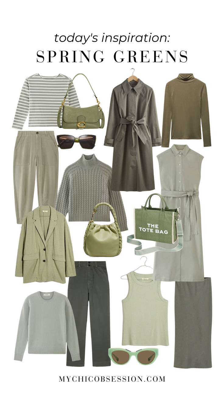 There’s something about these shades of olive and sage green that scream spring looks! Here are a few pieces that will get you excited for spring blooms and warmer weather. Sage Green Bag Outfit, Olive Green Bag Outfit, Green Shoulder Bag Outfit, Sage Green Outfit Ideas, Sage Green Fashion, Green Tshirt Outfit, Sage Green Outfit, Green Bag Outfit, Olive Outfit